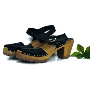 MIA 1976 Black ‘Greta’ Clog wooden Sandal size 8